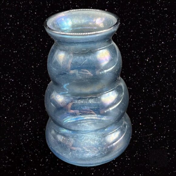 Iridescent Cobalt Blue Flint Glass Blown Vase Decoration Art Glass 3”T 1.5”W - Picture 9 of 12
